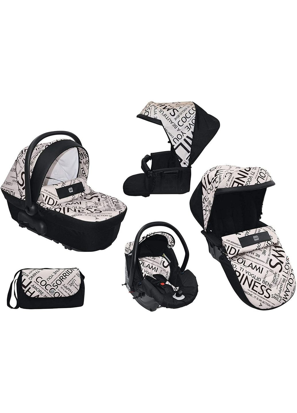 Коляска 3 в 1 DINAMICO UP SMART, черная рама, цвет чернобежевый с буквами (897T/V90/990/844K) CAM (307836222)