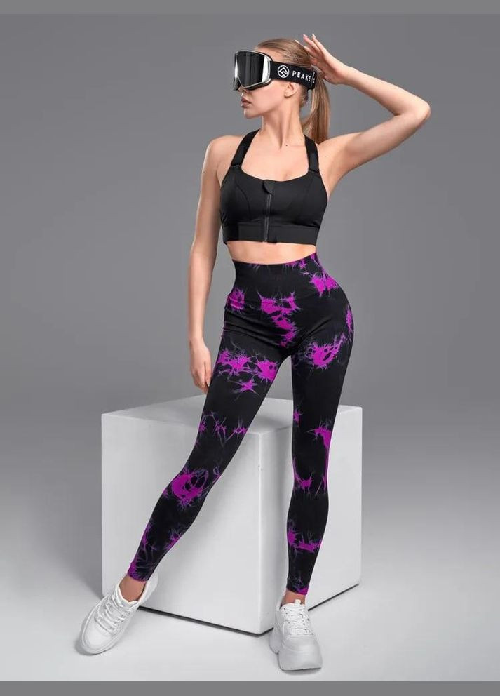 Легінси з мармуровим принтом, чорний з рожевим, розмір L Trends (330757707)