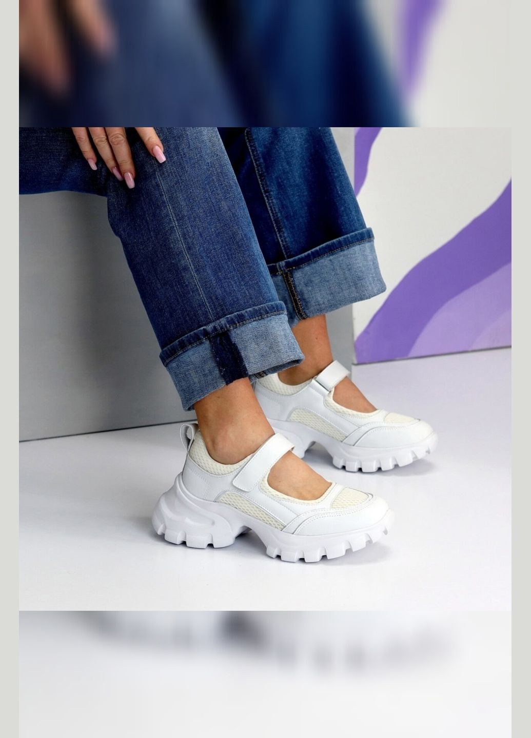 Кросівки білі жіночі шкіряні на липучці легкі дихаючі з сіткою зручні стильні Viki кросівки білі літо (338370404)