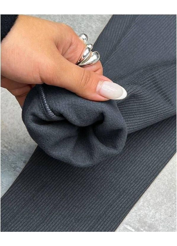 Черные зимние лосины женские в рубчике на флисе высокая талия теплые на зиму леггинсы No Brand