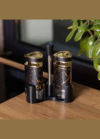 Набор емкостей для специй на подставке Heart 2 баночки по 120 мл, черный Yiwu (326599409)