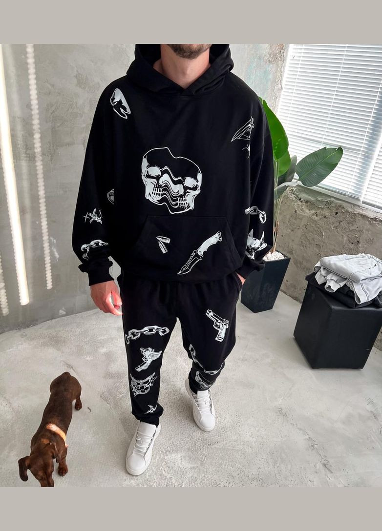 Костюм худі штани чоловічий стильний чорного кольору No Brand (370961131)