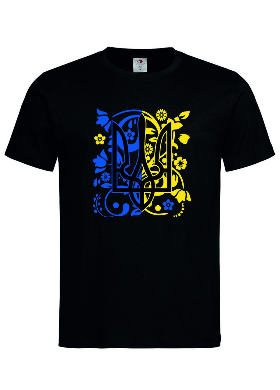 Футболка «Український герб у квітах» — чорна патріотична футболка Stedman Футболка (367859948)