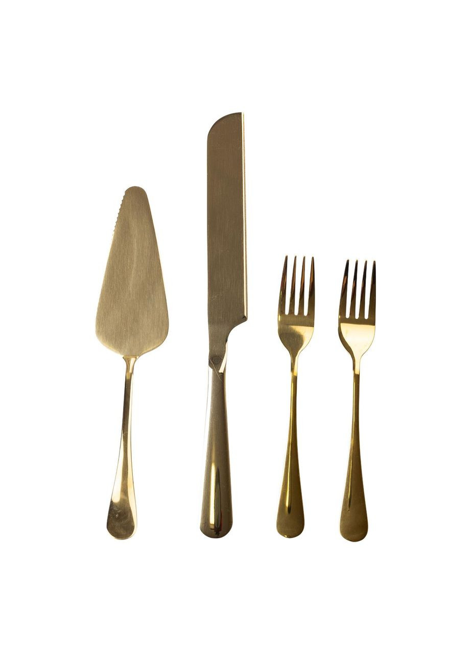 Набор десертных приборов для торта из нержавеющей стали на 2 персоны, 4 прибора Золотистый Yiwu (360454985)