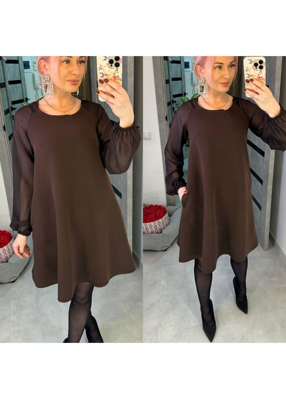 Коричнева святковий стильна сукня вільного крою кльош No Brand
