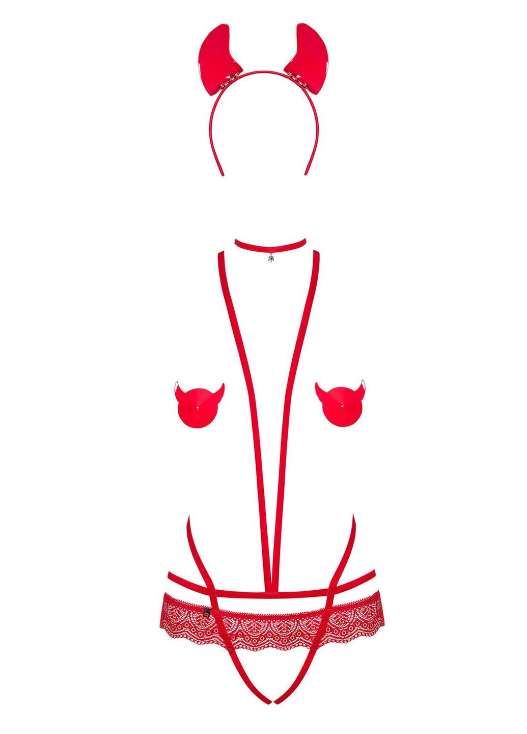 Еротичний костюм чортика зі стреп Evilia teddy червоний - CherryLove Obsessive (282965973)