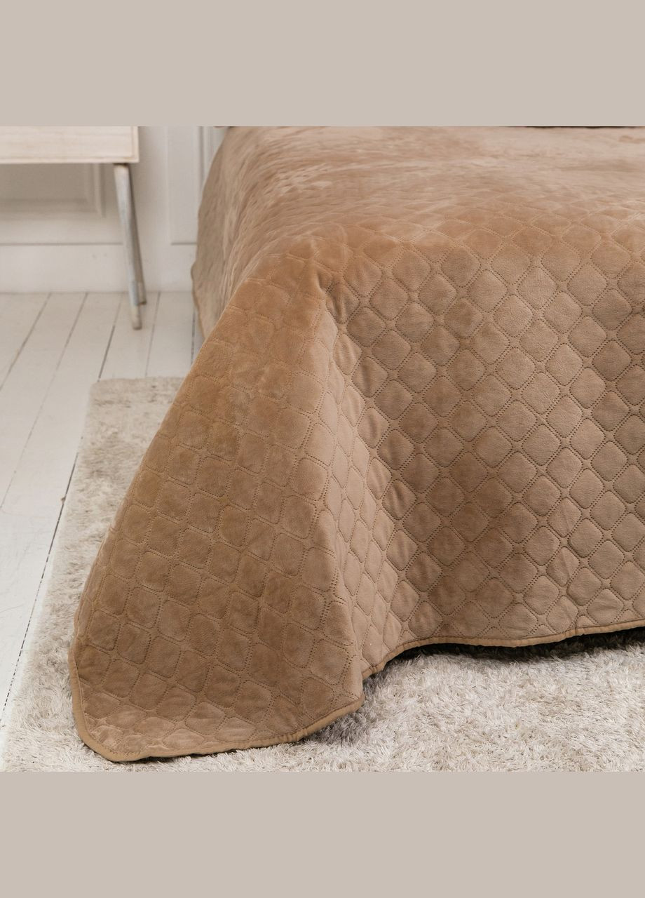 Покрывало Велюровое мягкое Золотисто-бежевое размер 220х240 см ромб/круглый ТЕП (328923198)