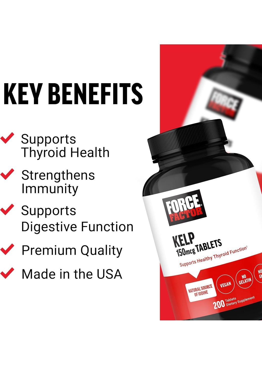 Натуральный Йод (Ламинария) Kelp, 150 mcg, 200 Tablets Force Factor (323650848)