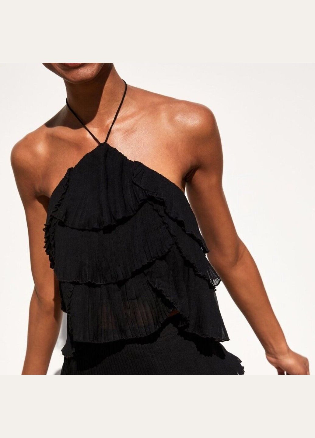 Топ плісе чорний волан літній відкрита спина Zara (326598470)