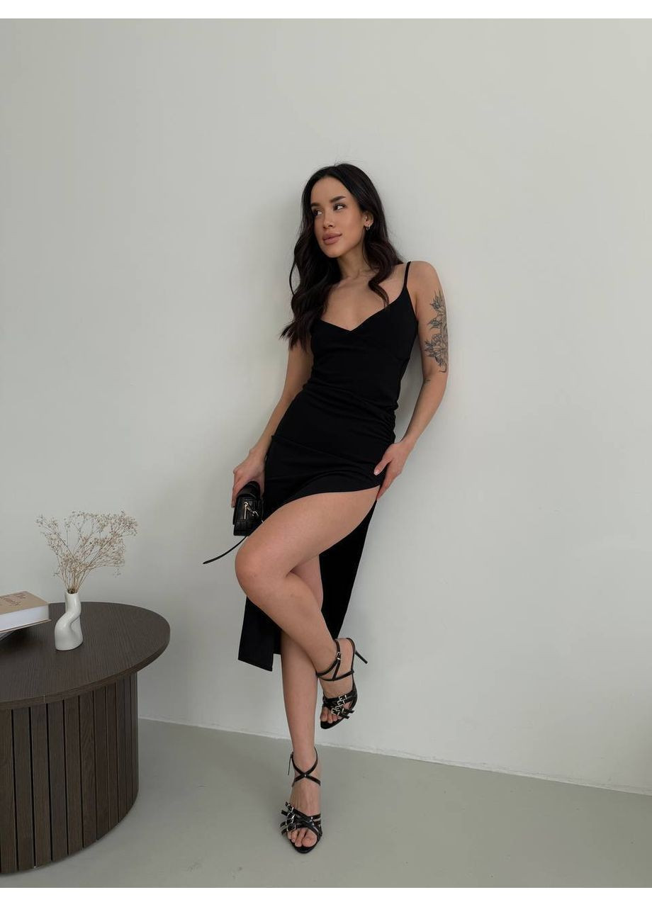Чорна повсякденний, вечірня, кежуал жіноча сукня силуетна No Brand однотонна