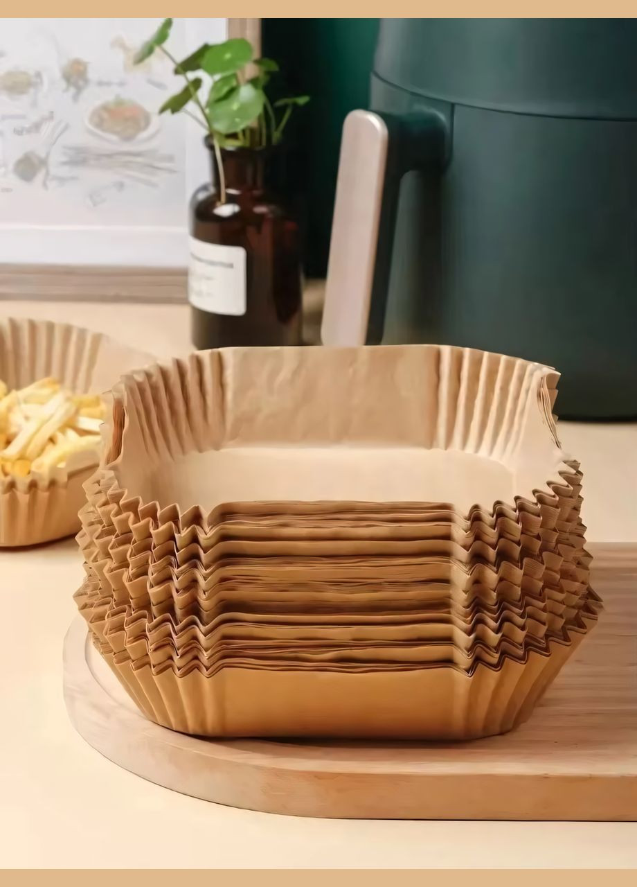 Квадратні паперові форми 50шт 16/20х4.5 см для аерогриля Air Fryer силіконізований пергамент для випікання No Brand (341325068)