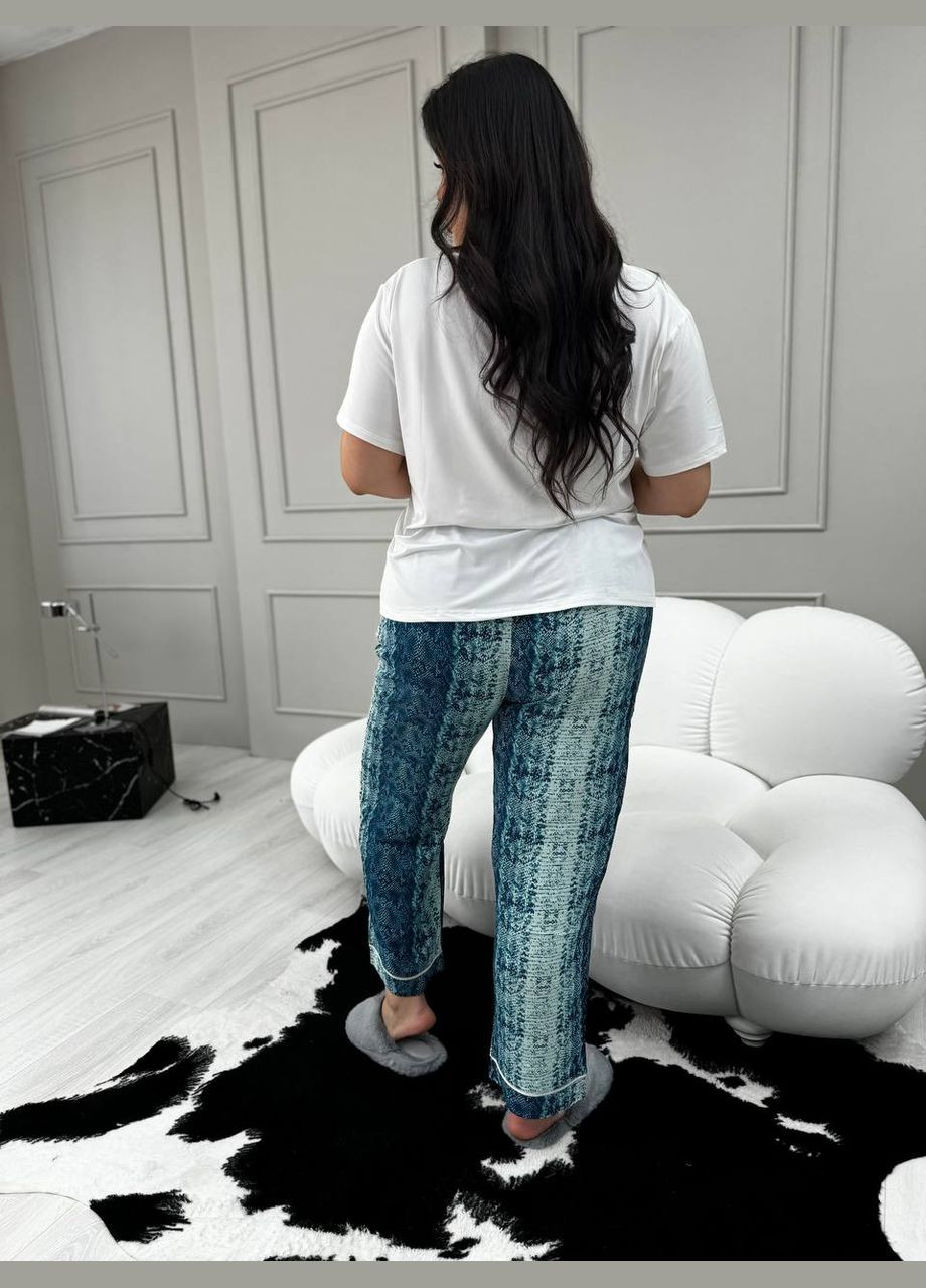 Комбинированная всесезон легкий домашний костюм-пижамка футболка + брюки Vakko