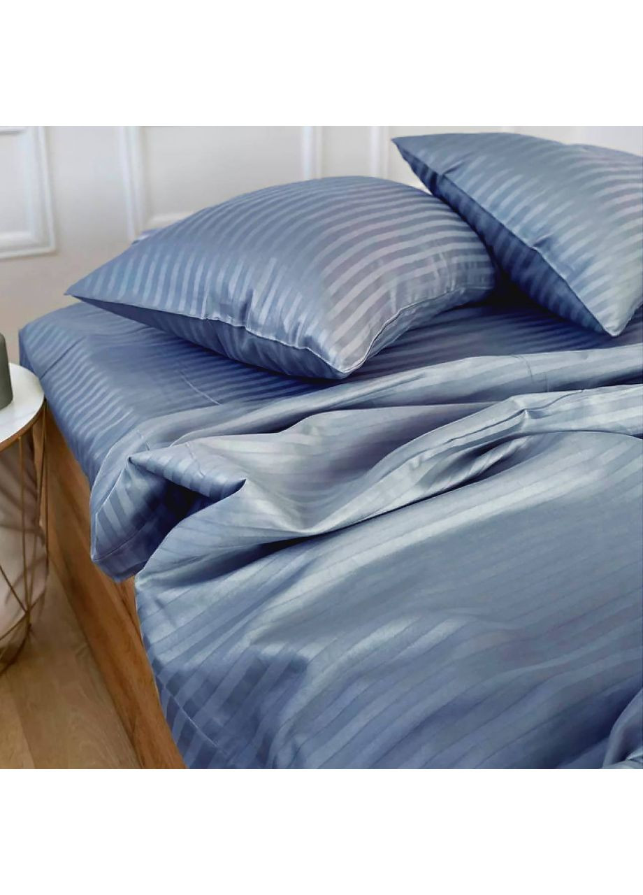 Сімейний комплект Постільної Білизни Страйп Сатин "Блакитний" 200х240см SS2404-S Vital-Textile (361079679)