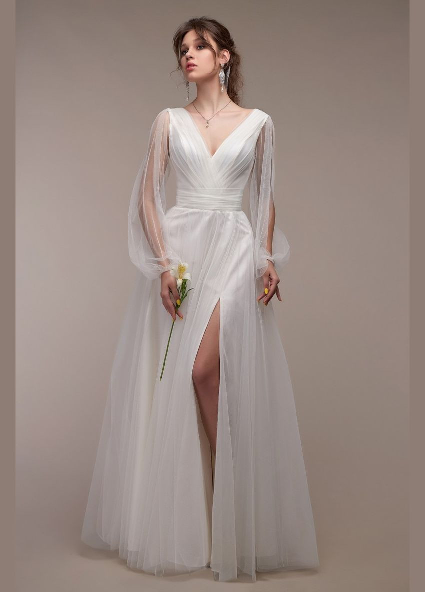 Білий вечірня плаття а-силует, з спідницею-сонце FashionYouWant однотонна