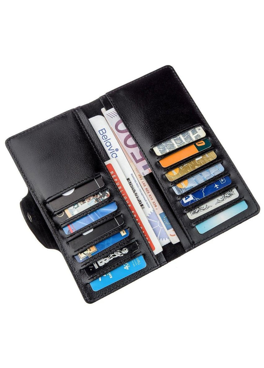 Гаманець чоловічий вертикальний зі шкіри Алькор на кнопках 16173 Чорний Shvigel (329147499)