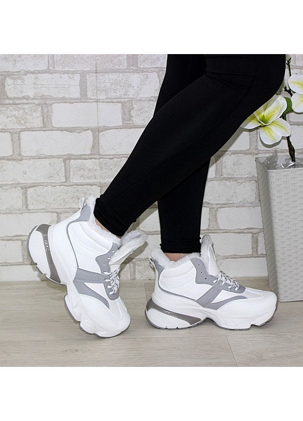 Жіночі високі зимові кросівки з об'ємною товстою підошвою Fashion білі зими (370877871)
