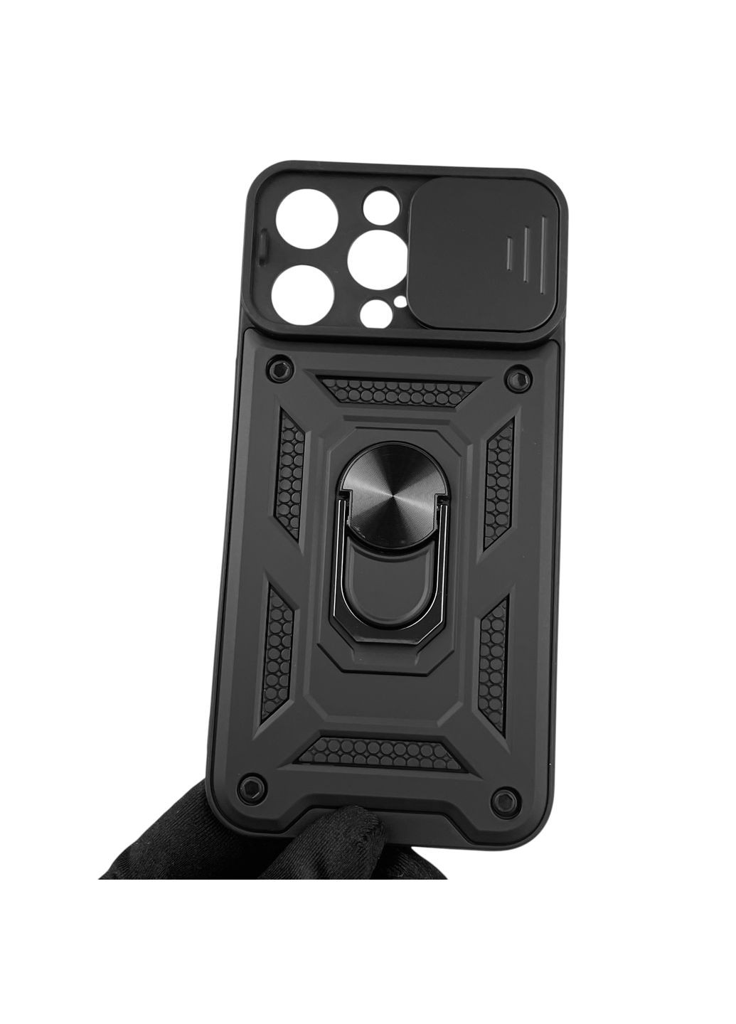Чохол для iPhone 15 Pro Max броньований з кільцем-тримачем підставкою зі шторкою на айфон 15 про макс чорний rg1 Apple (366234664)
