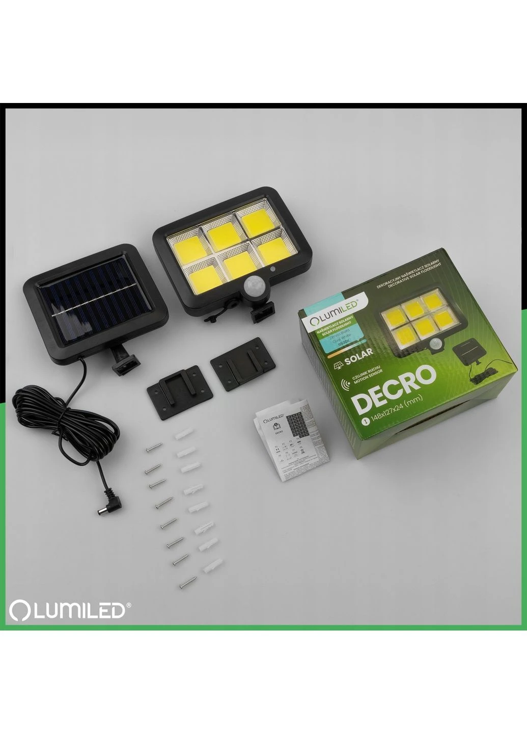 Сонячний LED‑прожектор Lumiled DECRO, 5Вт 800 лм, з датчиком руху і сутінків — IP44, холодне біле світло 6500K Jooki (393122409)