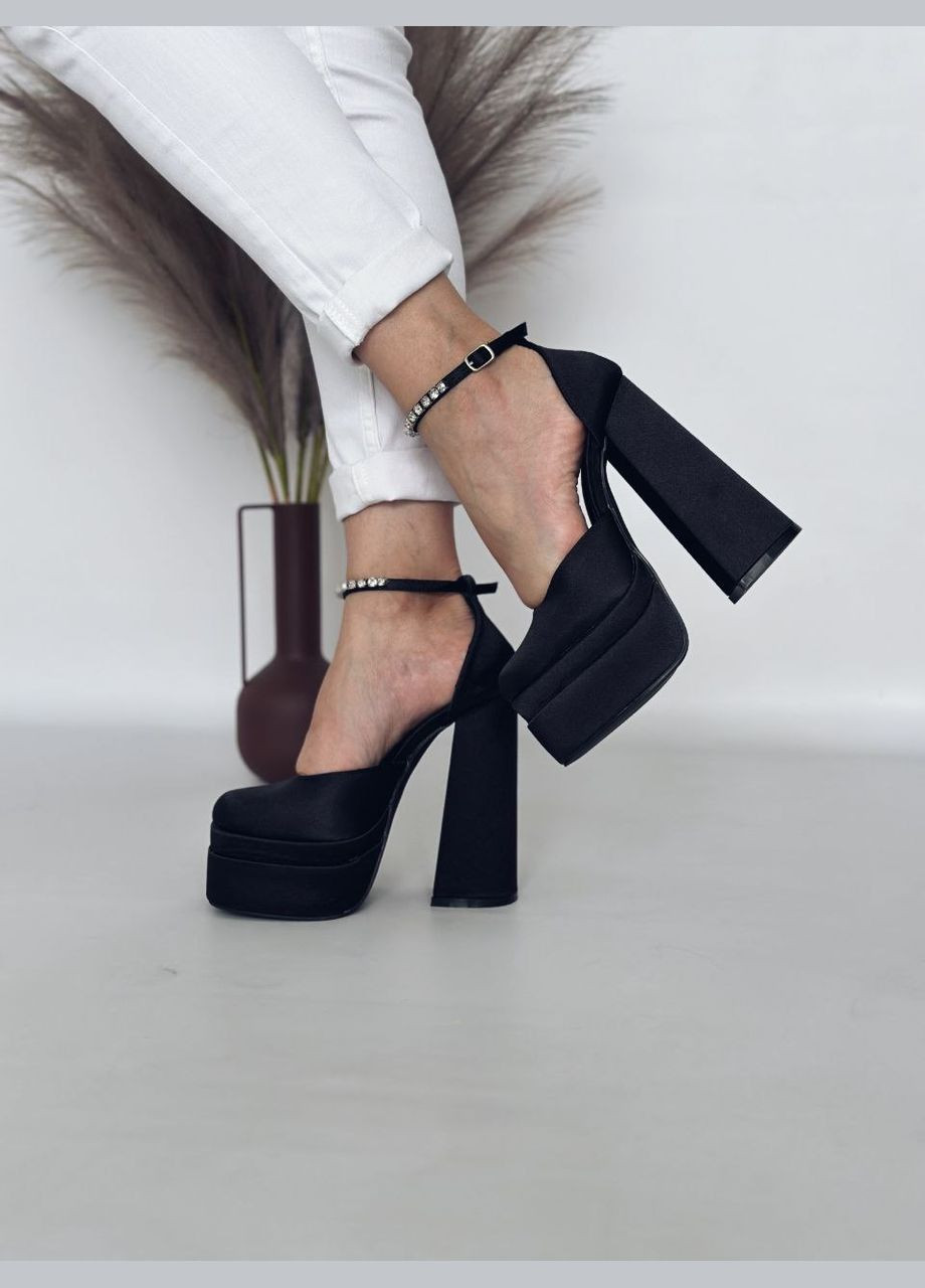 No Brand Вечерние трендовые туфли на высоком каблуке и платформе черный цвет атлас лодочки черный з текстиль, — всесезон (322650261)