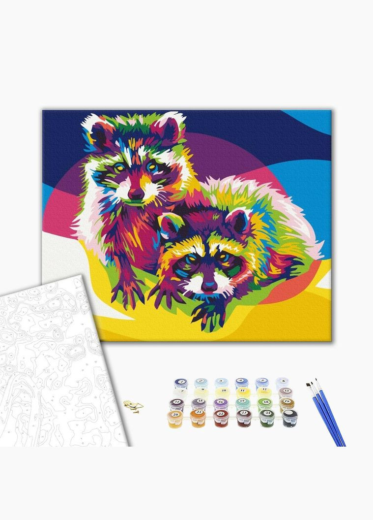 Картина по номерам Радужные еноты в стиле поп арт Попарт картины в цифрах животного Раскраска 40х50 BS26202 Brushme (308987900)