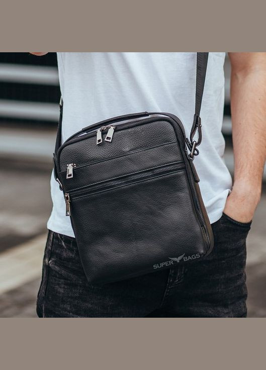 Кожаная мужская черная сумка с двумя основными отделениями на молнии Tiding Bag (298566591)