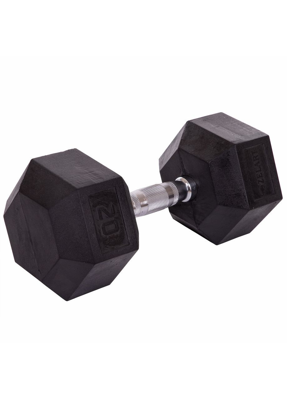 Гантель цільна шестигранна гексагональна гексагональна обгумована 1штука TA-5159-20 (1x20кг) (сталь хромована, гума, вага Zelart (361435269)