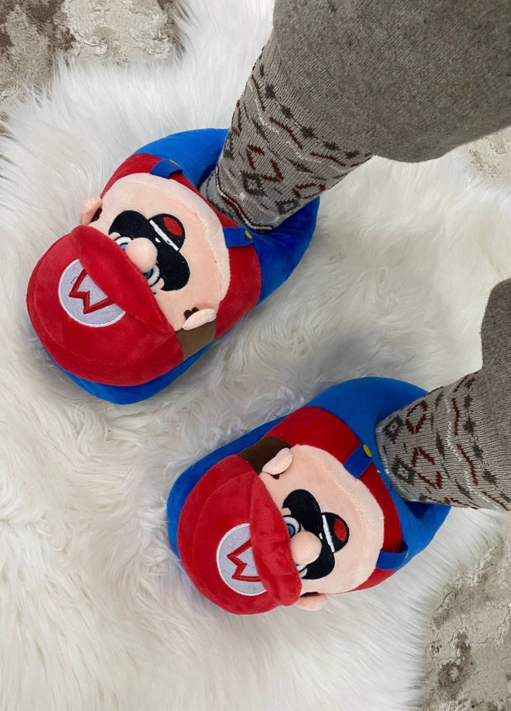 Синие плюшевые домашние тапочки марио для кигуруми мужские My Kigu