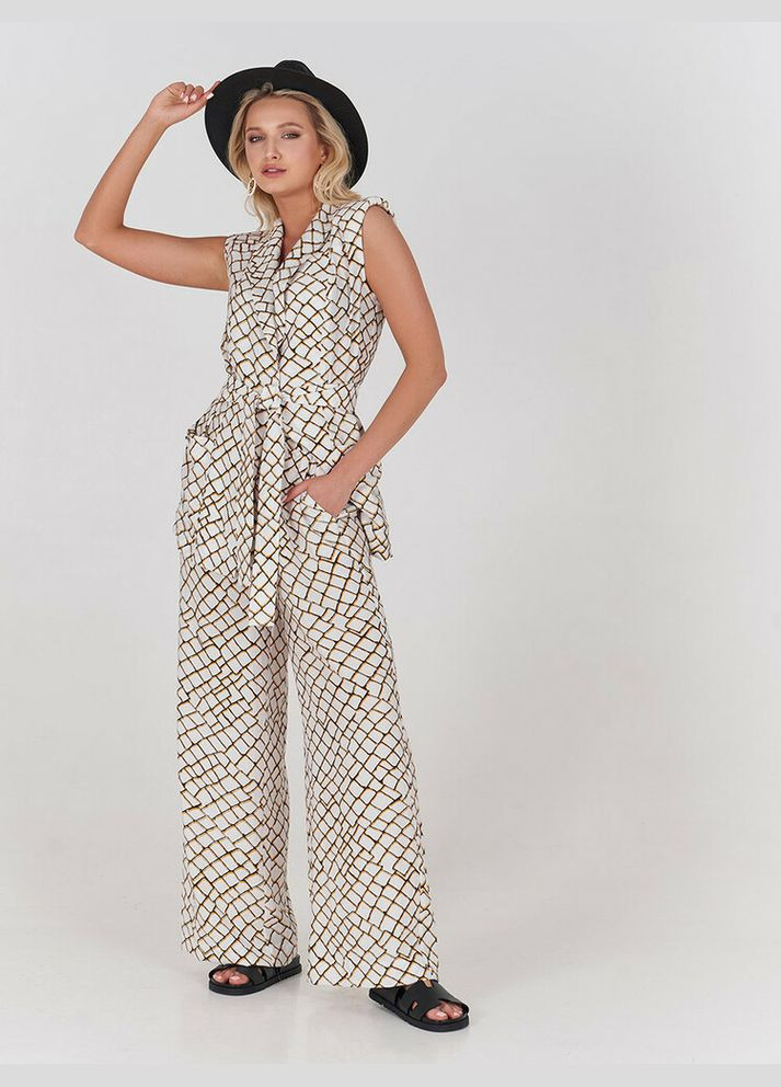 Жилет жіночий лляний принтований біло-жовтий Токі MKSH2682-1 Modna KAZKA (336934041)