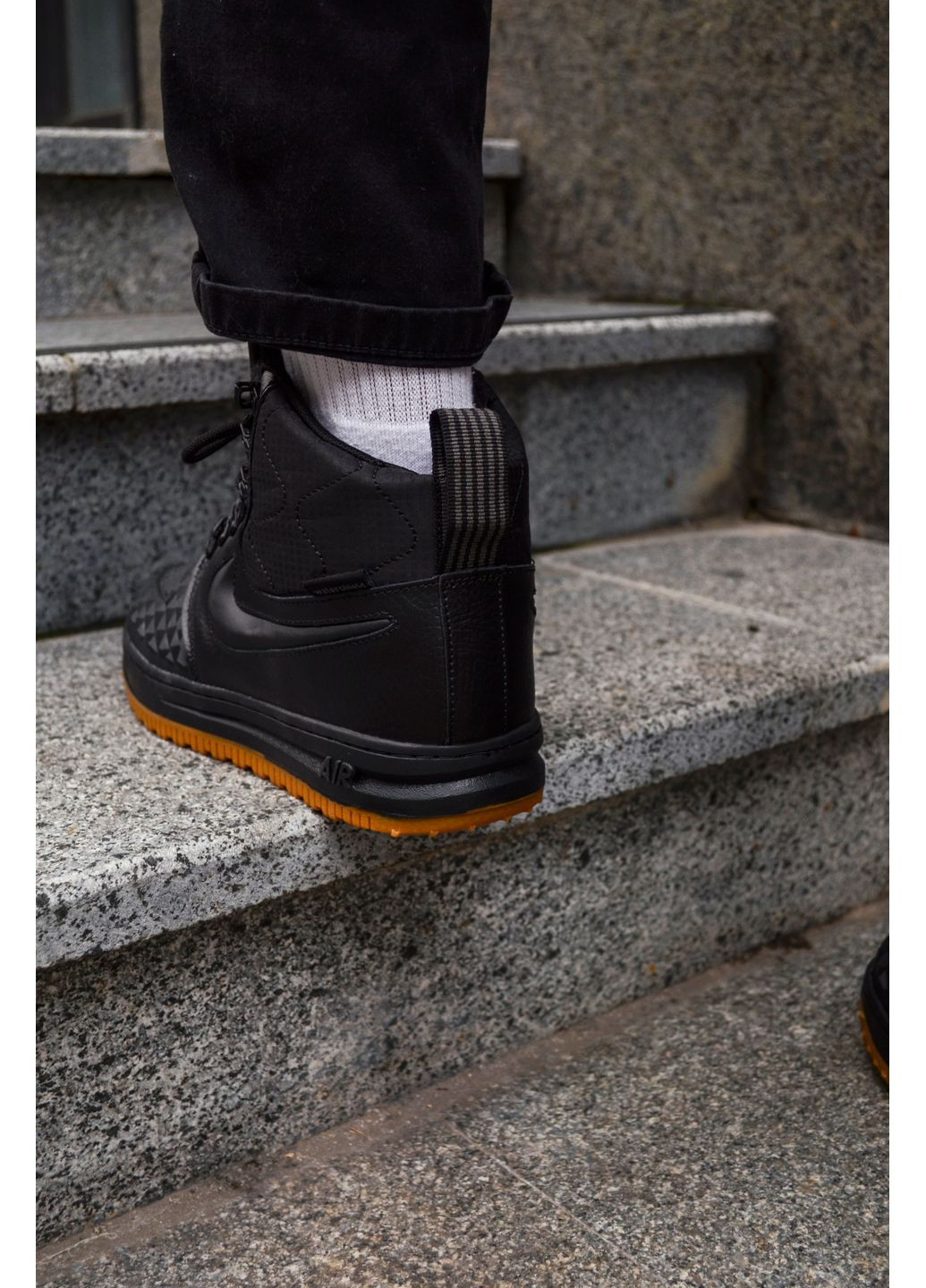 Чорні Осінні кросівки чоловічі nike air force 1 duckboot black gum найк аір форс 1 преміум No Brand