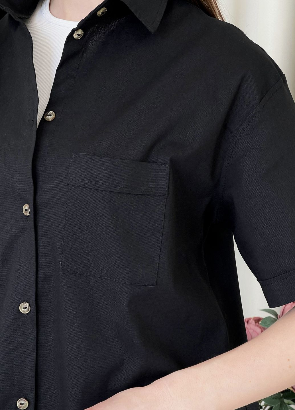 Льняна сорочка з коротким рукавом чорна Ніно 200001201 Merlini (291120435)