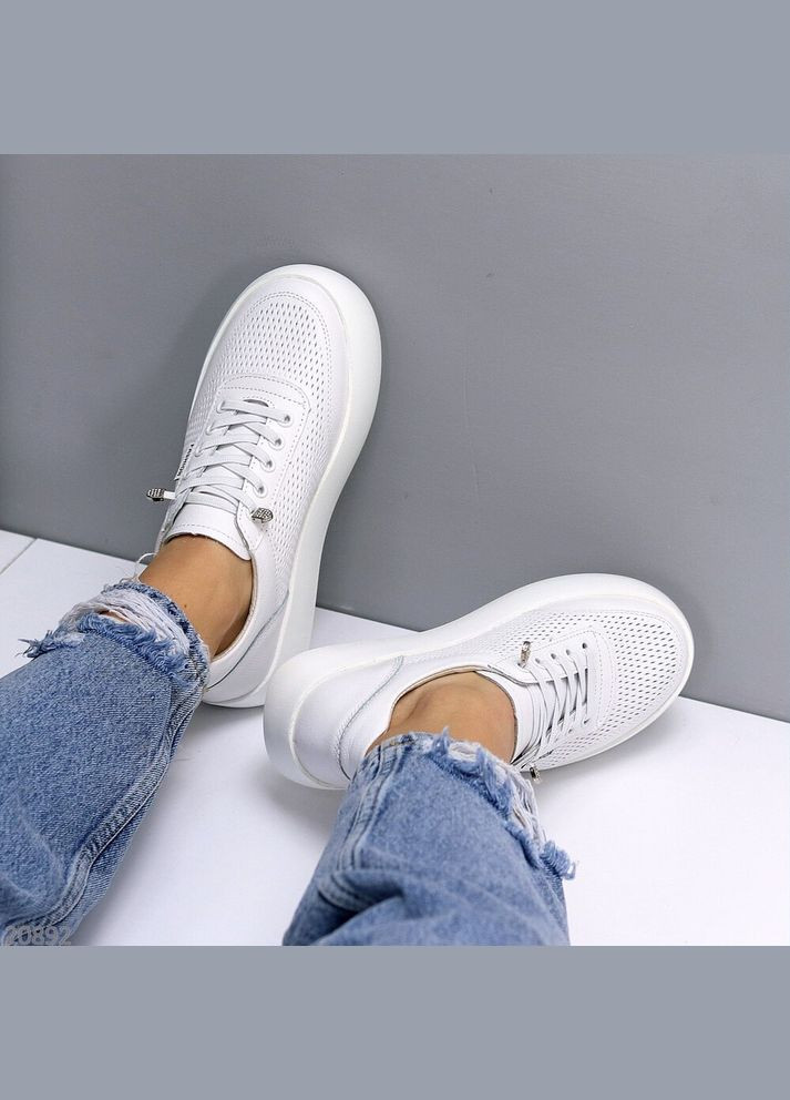 Белые кожаные кроссовки с перфорацией, кеды KDSL Florin белые лето (316278577)