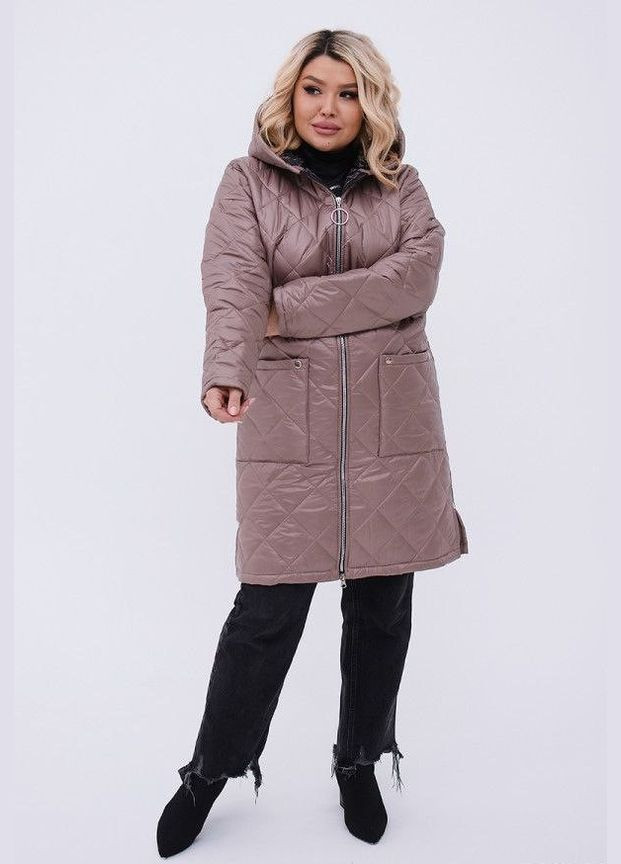 Бежева жіноча тепла стьобана куртка колір мокко р.64/66 449447 New Trend
