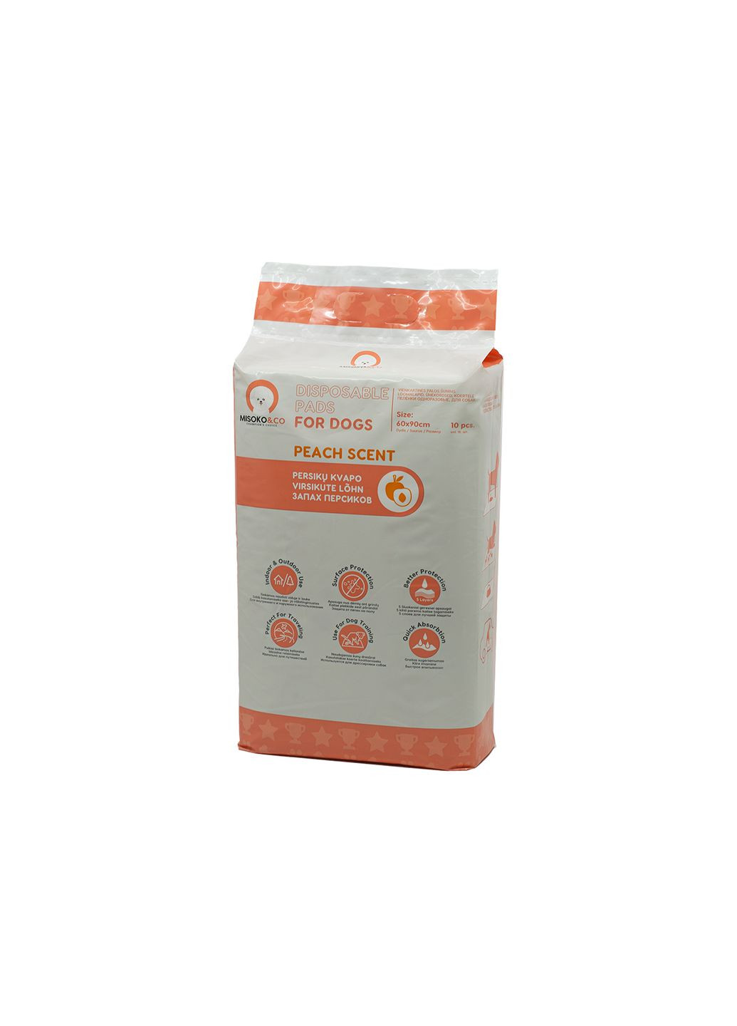 Одноразові пелюшки для собак з ароматом персика (цуценята та кісточки), 60*90 см Misoko&Co (334669214)
