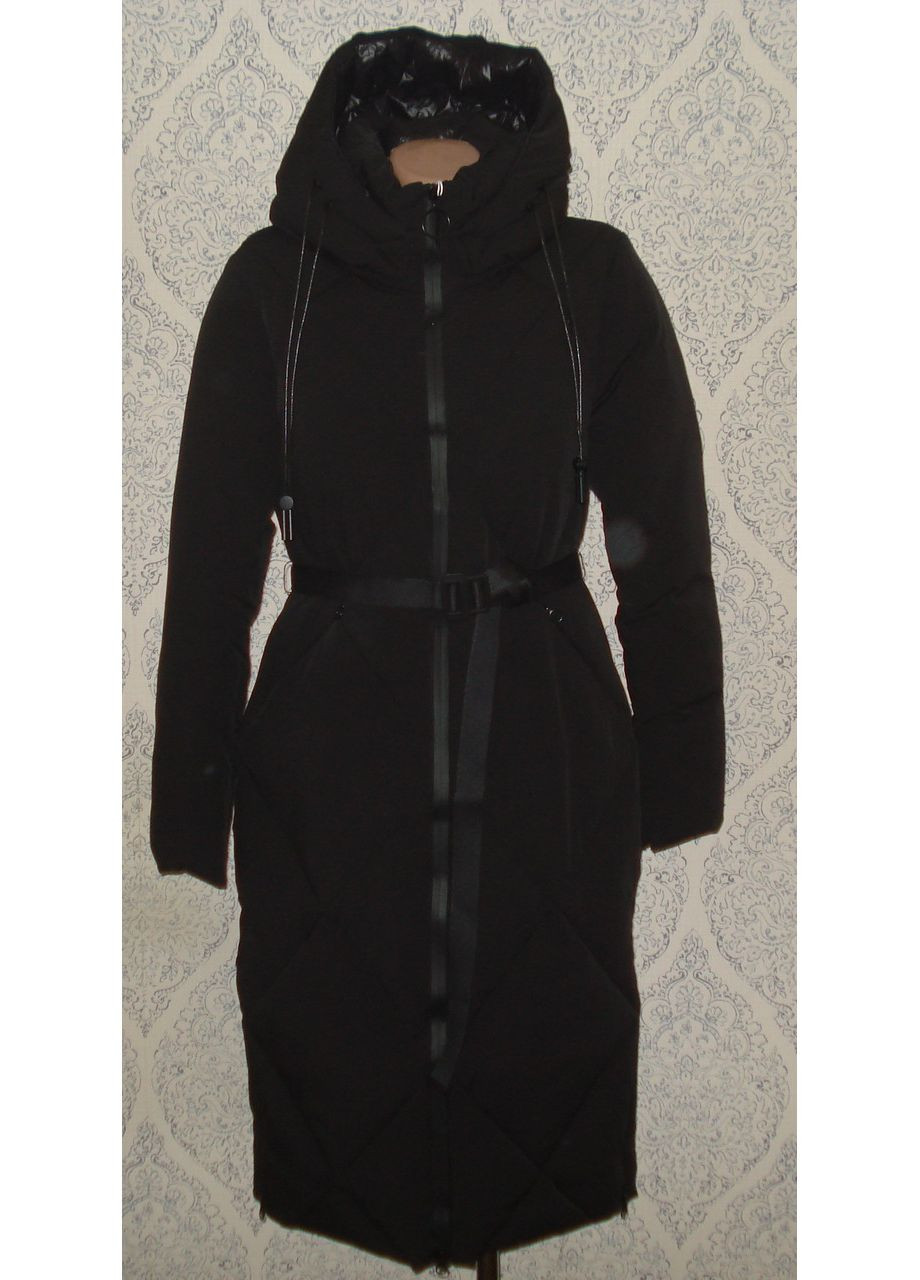 Черное демисезонное Длинное зимнее пальто 2086 Towmy