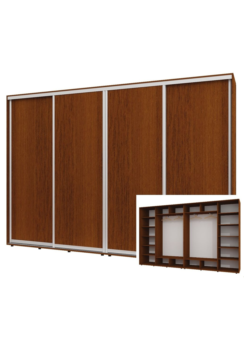 Шафа-купе чотиридверна 360*45*240 см Горіх лісовий 4 двері ДСП ШК-02 Алекса (360453458)