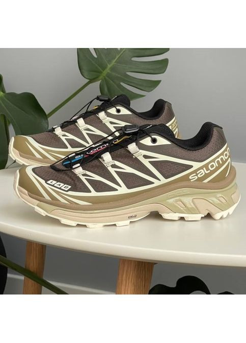 Коричневые демисезонные кроссовки мужские и женские Salomon XT-6 Soft Ground kangaroo brown beige | Саломон ХТ-15