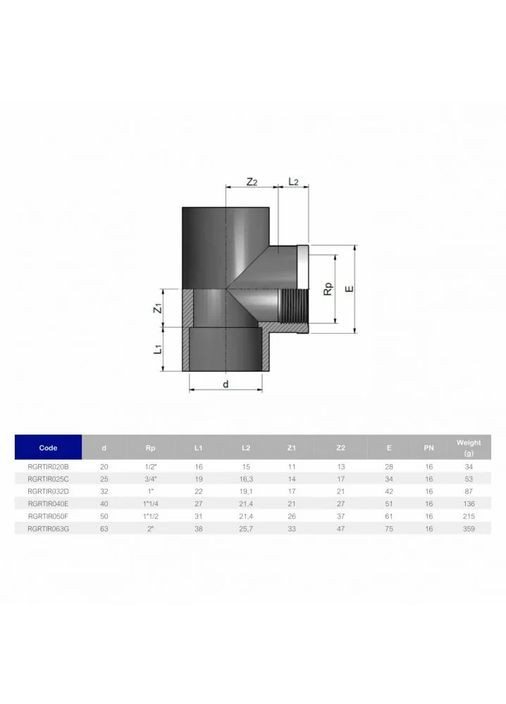 Трійник ПВХ RGRTIR032D 90° з металевим кільцем d32x1" EFFAST (370384880)
