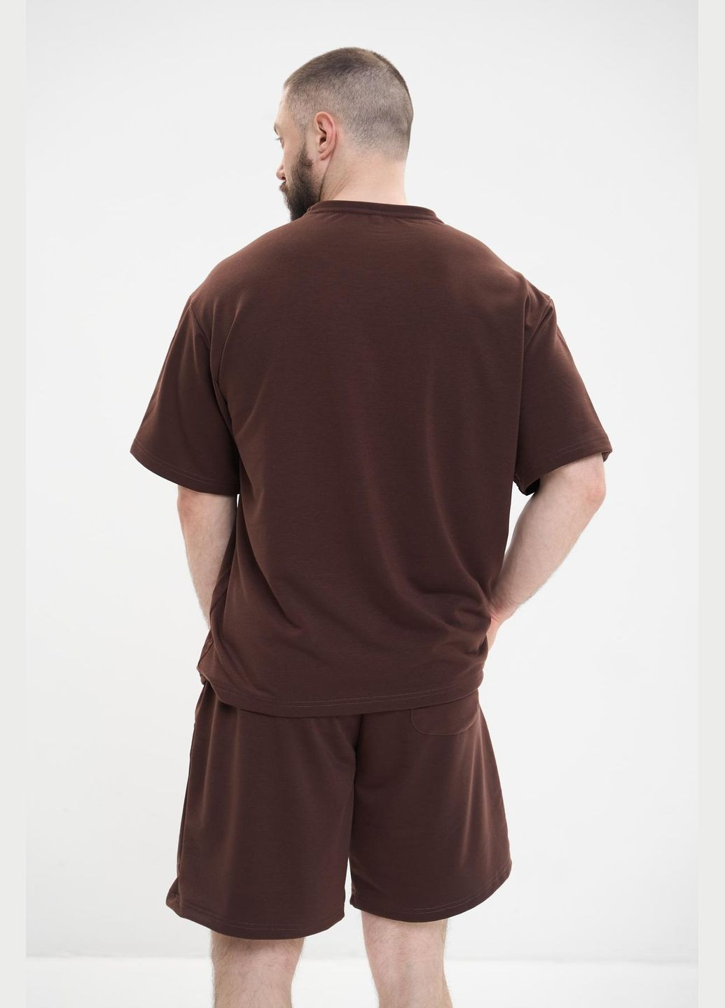 Чоловічий спортивний костюм великого розміру на літо футболка та шорти оверсайз, коричневий No Brand (340108470)