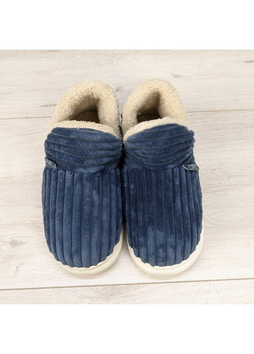 Синие тапочки чуни женские высокие на меху Fashion