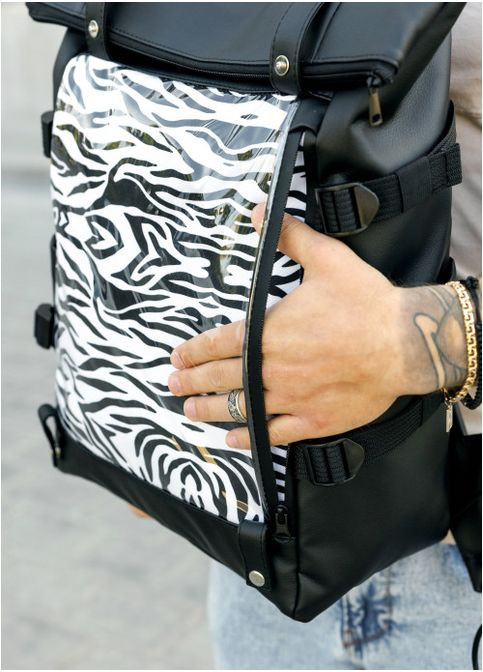 Мужской рюкзак роллтоп с карманом под ноутбук Черный с принтом Zebra (11440301641) Sambag (360965691)