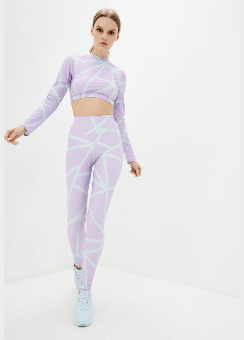 Спортивный топ с длинным рукавом c принтом "Геометрия" фиолет/мята размер M бифлекс 4PROFI (303283001)