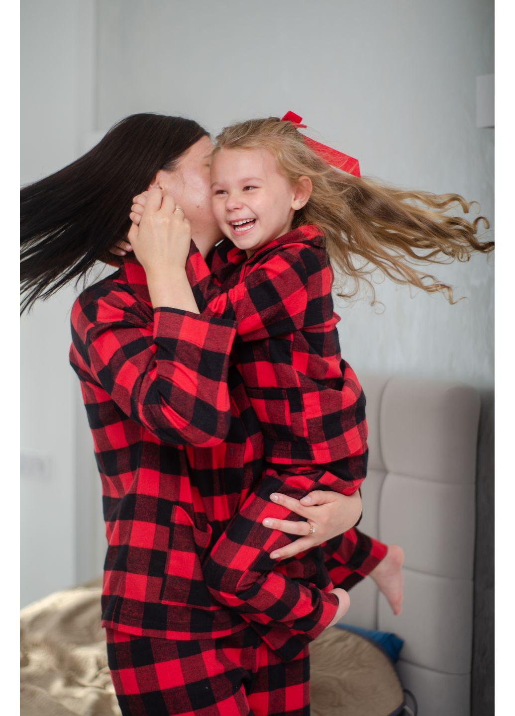 Червона зимня дитяча бавовняна піжама у клітинку червоно-чорна сорочка + брюки PAPLYK