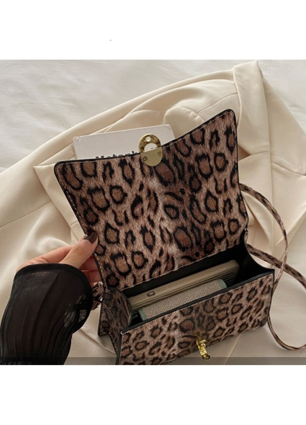 Женская сумка каркасная кроссбоди через плечо из экокожи с клапаном Леопардовая RoyalBag P1-369-9075 (331879749)