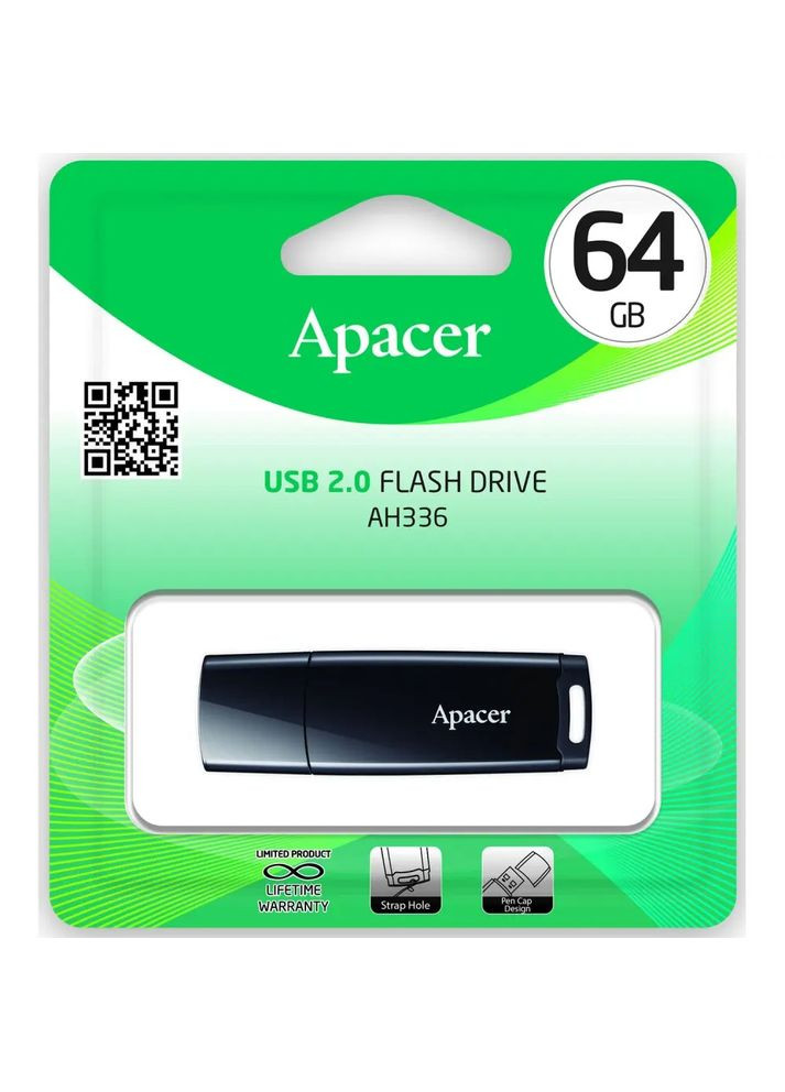Флеш-накопитель USB 64GB AH336 Black (AP64GAH336B-1) Apacer (336959826)