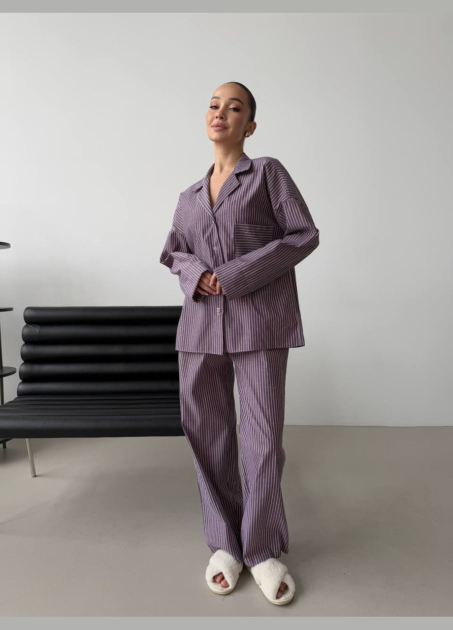 Фиолетовая всесезон пижама женская тройка рубашка + шорты + брюки Adelante