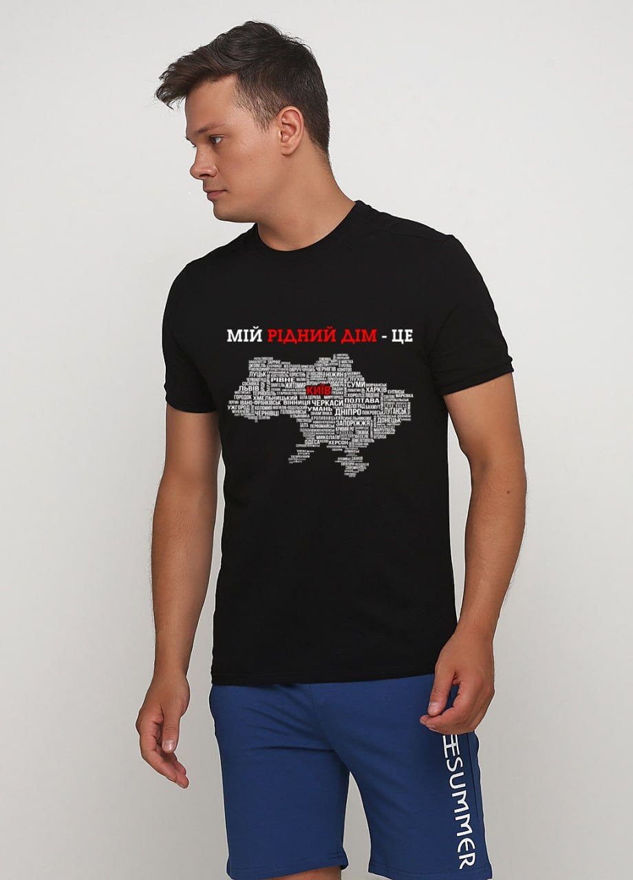 Черная футболка мужская с принтом карта с коротким рукавом Malta