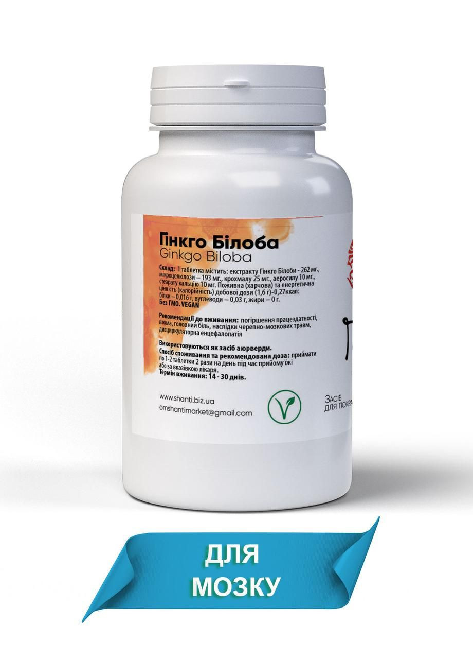 Натуральная добавка Гинкго билоба ноотроп, для восстановления мозга после травм 60 таблеток по 500 мг Bekandze (278261705)