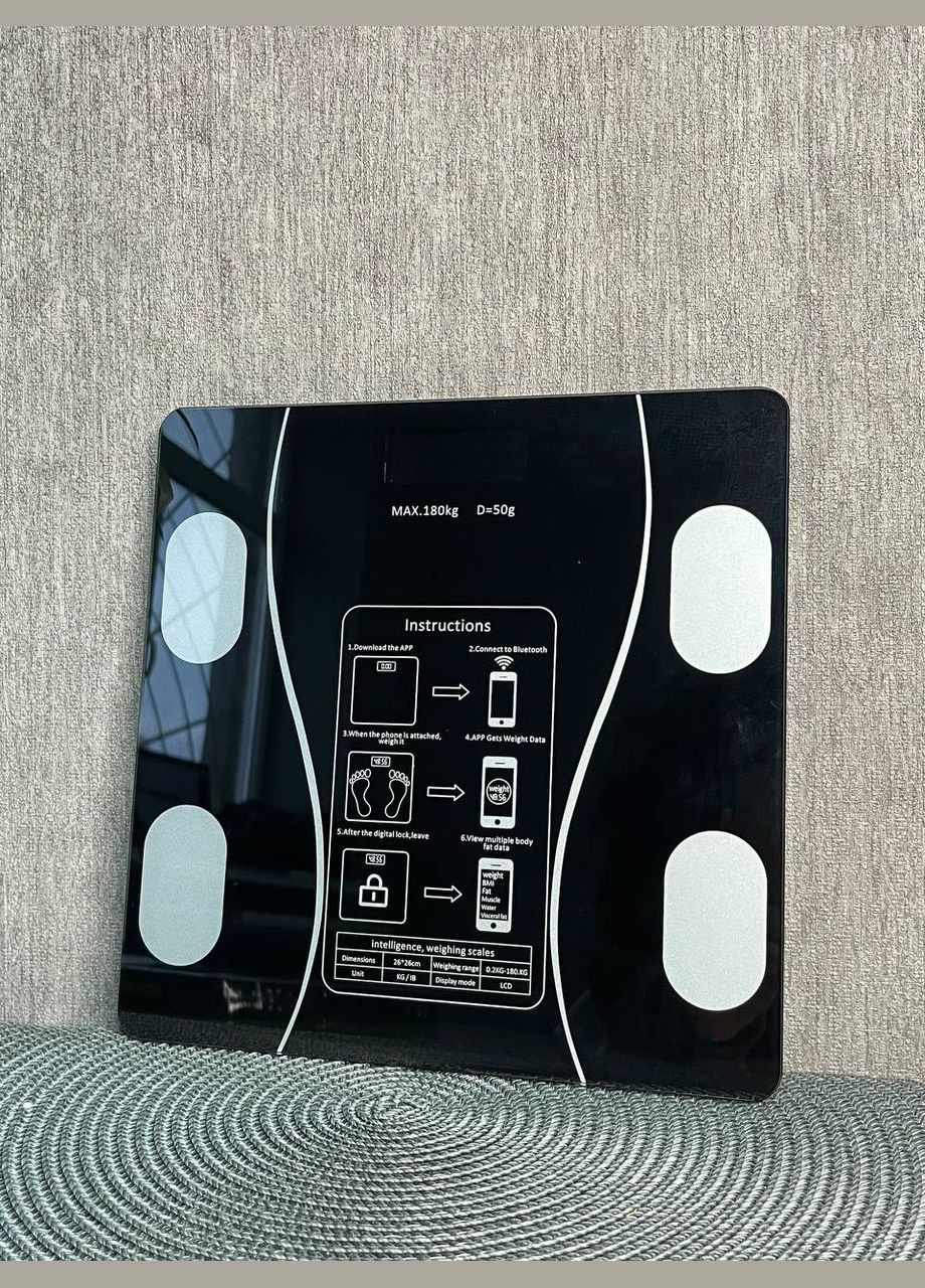 Розумні фітнес ваги з Bluetooth і вимірюванням основних показників тіла Чорні Lucky Day Shop (315765311)