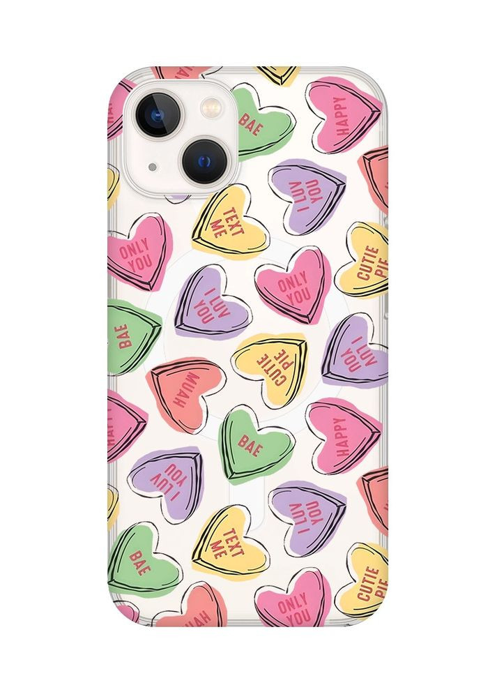 Магнитный чехол на iPhone 15 Plus с поддержкой MagSafe:: Сердечка с текстом (принт 333) Creative (360672941)