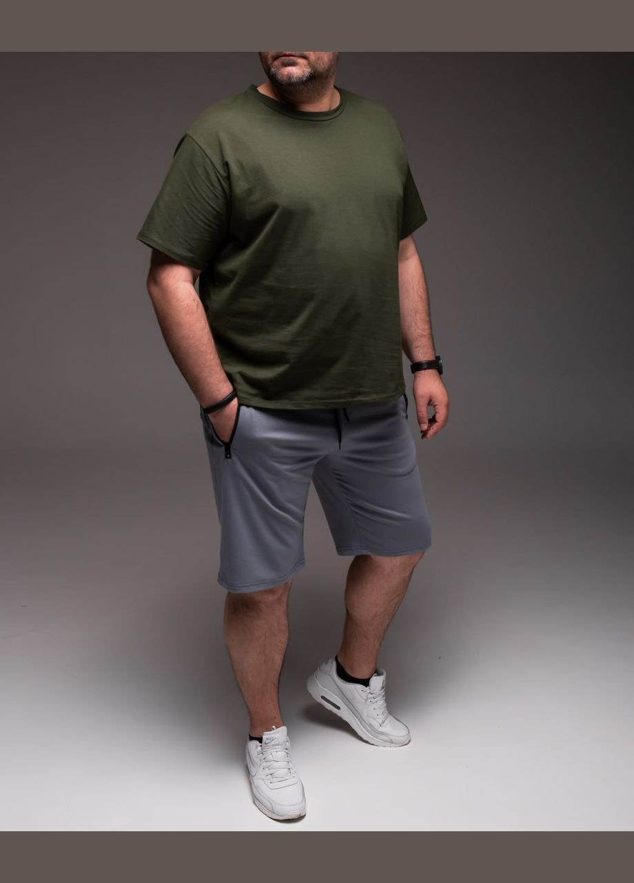 Хаки (оливковая) 2 в 1 футболка + шорты большие размеры хлопок 100% No Brand